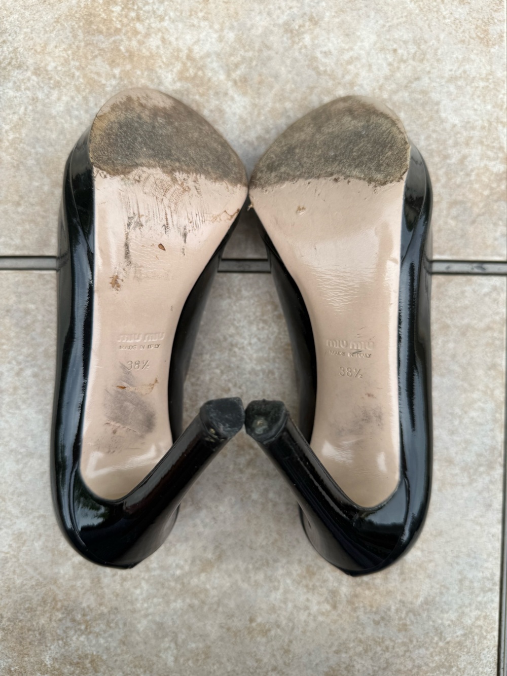 Miu Miu Black Patent Peep-Toe Stiletto Pumps - Picture 15 of 16
